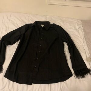 J. Crew Black Shirt with Feather Cuffs